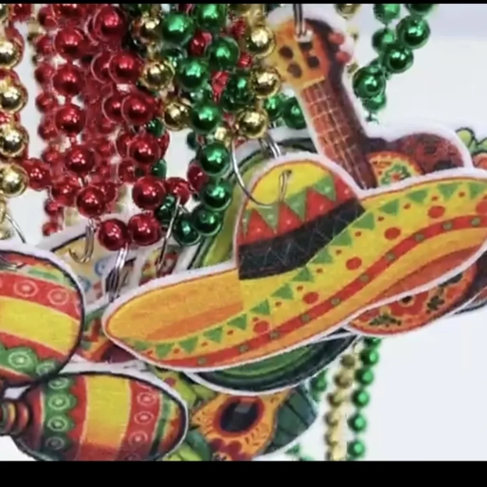 Festive Beaded Necklace withed Sombrero and Maracas. Set Of Five. Nwot.